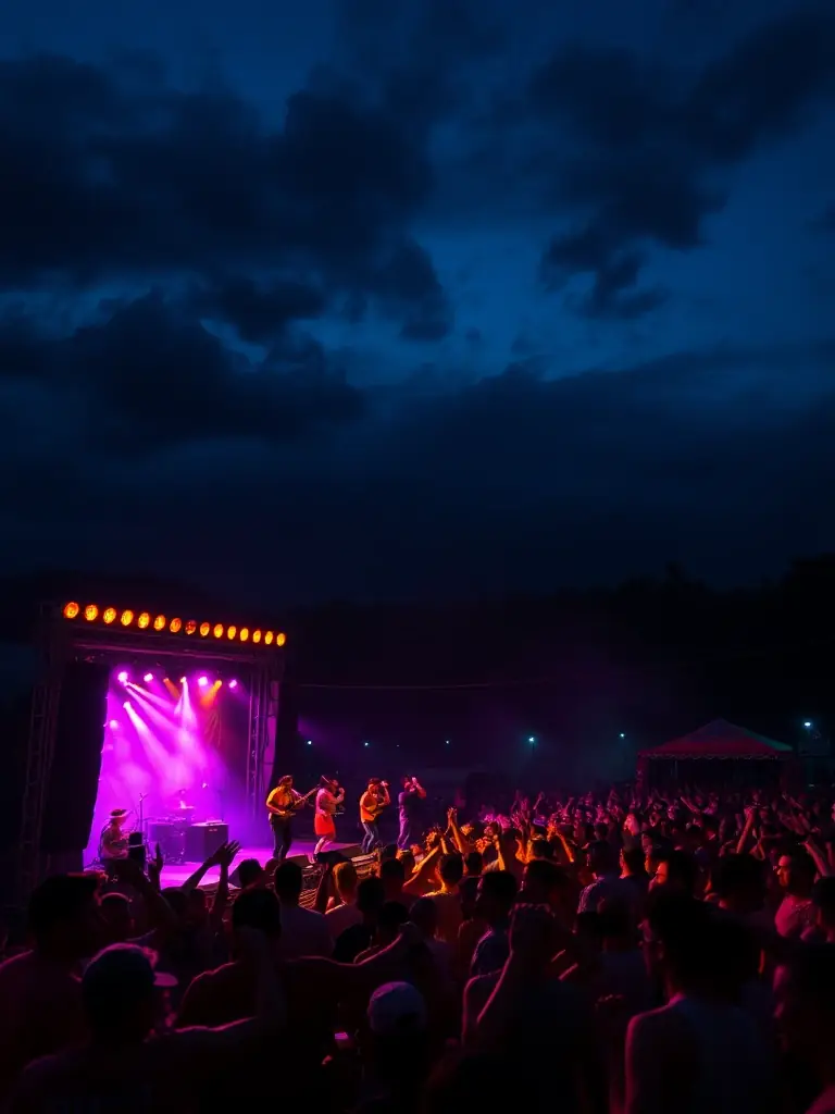 A dynamic image of a live music performance at a TANDEM-organized event, featuring local musicians on stage, with an enthusiastic audience enjoying the show, highlighting TANDEM's support for local talent.
