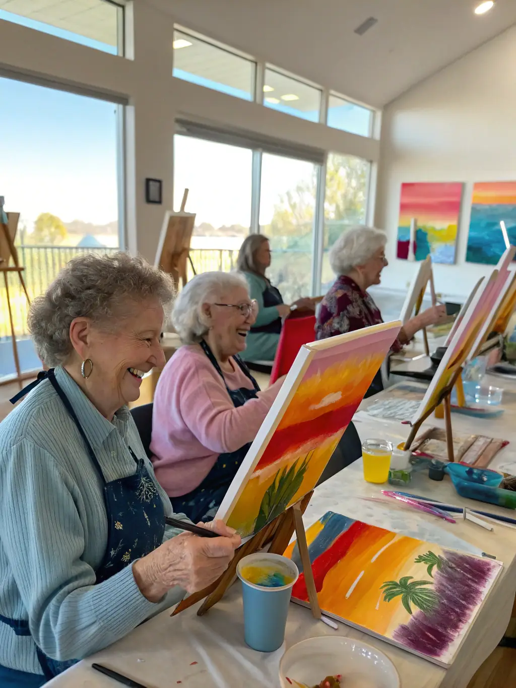 A vibrant photograph capturing a community art workshop in progress, showcasing participants of diverse ages and backgrounds engaged in painting and crafting, reflecting TANDEM's commitment to inclusive arts education.