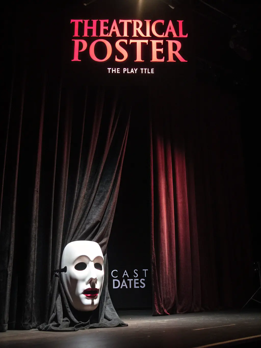 A promotional poster for an upcoming theater performance at TANDEM, featuring the play's title, date, and a captivating image of the actors in costume.